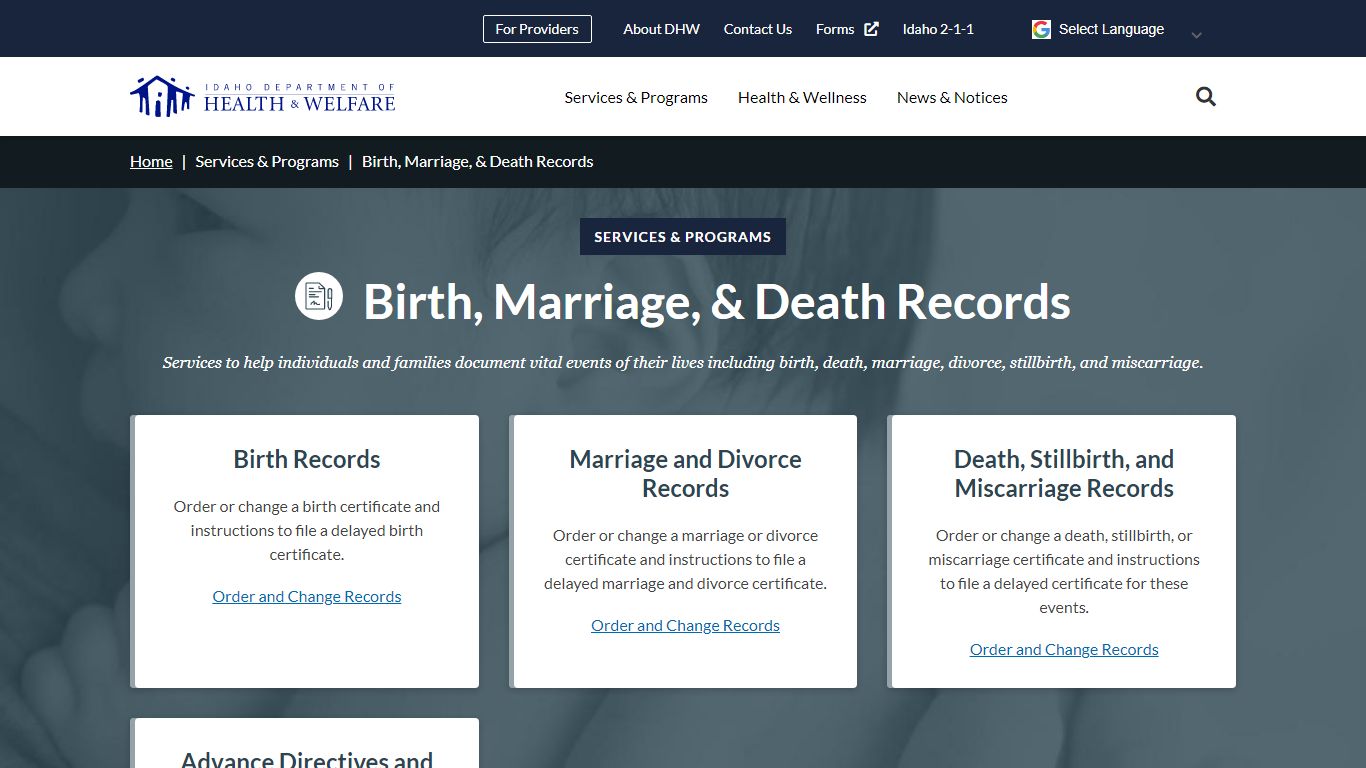 Birth, Marriage, & Death Records | Idaho Department of ...