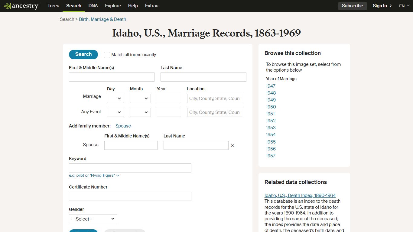 Idaho, U.S., Marriage Records, 1863-1969 - Ancestry